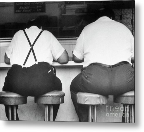 Mature Adult Metal Print featuring the photograph Two Obese Men In A Diner by Bettmann