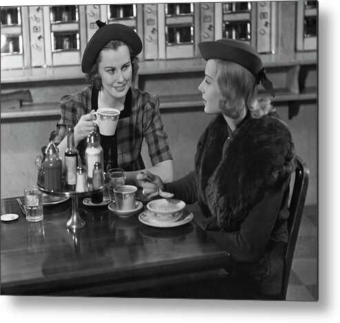 People Metal Print featuring the photograph Two Women At Restaurant by George Marks