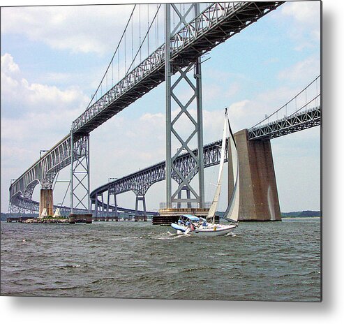 Sailing Metal Print featuring the photograph Under the Bay Bridges by Minnie Gallman