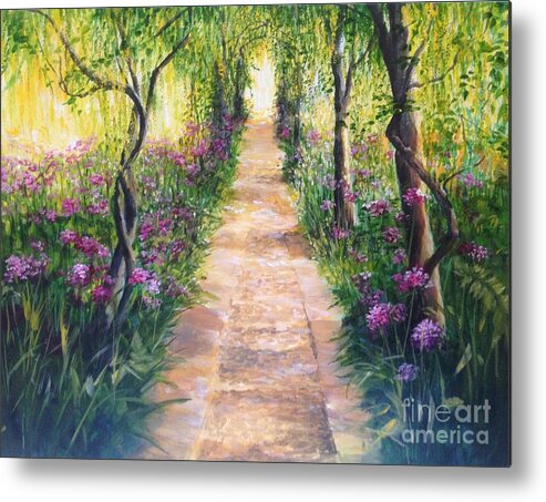 Laburnums Metal Print featuring the painting Under the Laburnums Barnsley House England by Lizzy Forrester