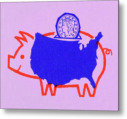 America Metal Poster featuring the drawing United States Piggy Bank by CSA Images