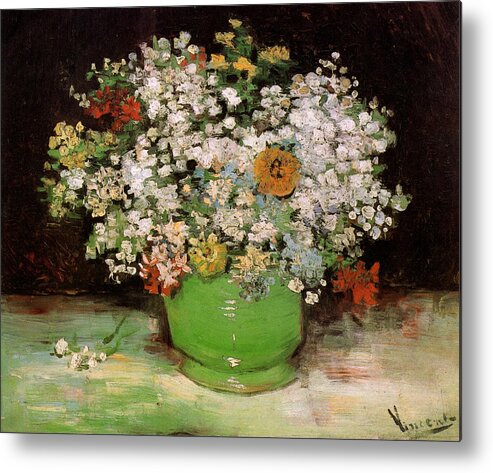 Holland Metal Print featuring the painting Vase with Zinnias and Other Flowers by 