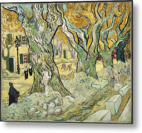 Painting Metal Print featuring the painting VINCENT VAN GOGH The Road Menders. Date/Period 1889. Painting. Oil on canvas. by Vincent Van Gogh