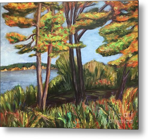 Autumn Metal Print featuring the painting Walk At Lake Wilcox by Christine Chin-Fook