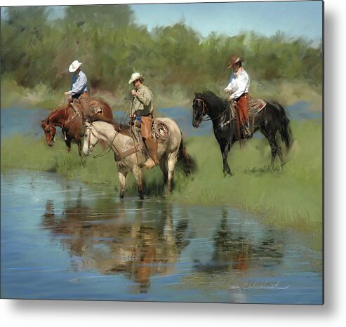 Cowboys Metal Print featuring the digital art Watering Hole by Cynthia Westbrook