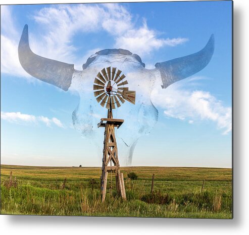 Kansas Metal Print featuring the photograph Windmill and Bison 004 by Rob Graham