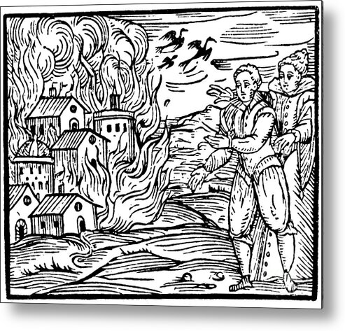 Flame Metal Print featuring the drawing Witches Destroying A House By Fire - by Print Collector