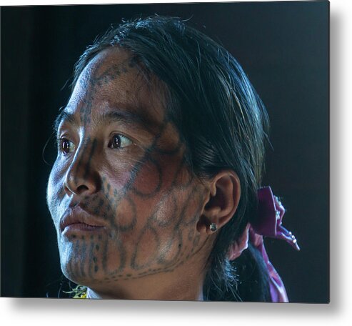 Face Metal Print featuring the photograph young tattooed Chin woman by Ann Moore
