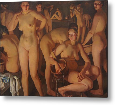 Nude Women In A Bath House Metal Print featuring the painting Bath House #1 by Zinaida Serebryakova