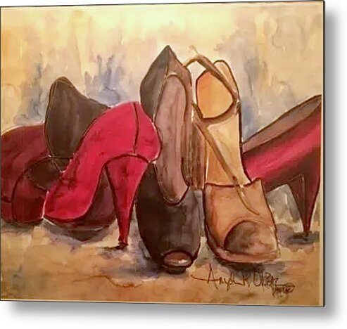  Metal Print featuring the painting Dress shoes by Angie ONeal