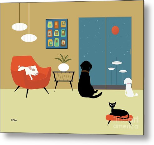 Cat Metal Print featuring the digital art Mid Century Modern Pig by Donna Mibus