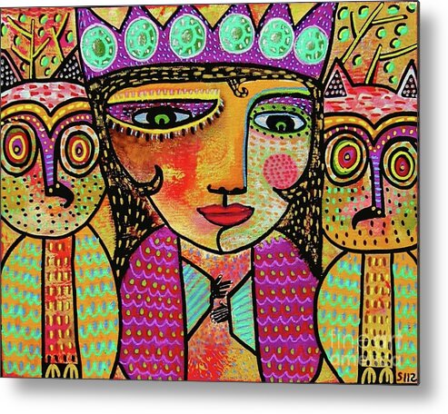 Sandra Silberzweig Metal Print featuring the painting Queen Of The Emerald Owls #1 by Sandra Silberzweig
