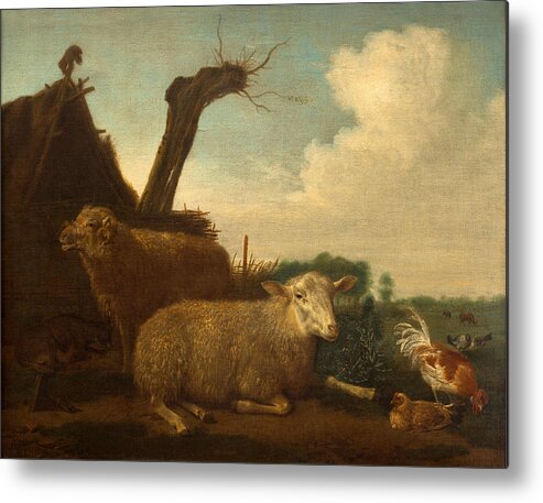 Adriaen Van De Velde Metal Print featuring the painting Sheep and ram #2 by Adriaen van de Velde
