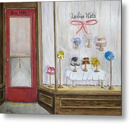 Vintage Metal Print featuring the painting 1920's Little Hat shop by Kelly Mills