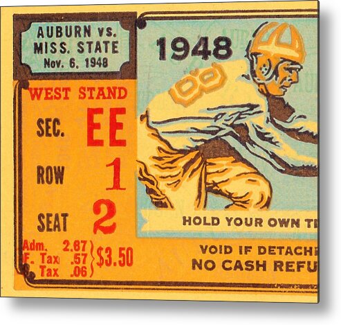Auburn Metal Print featuring the drawing 1948 Auburn vs. Mississippi State by Row One Brand