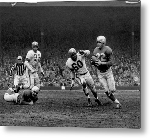 1950-1959 Metal Print featuring the photograph 1953 NFL Championship Game - Cleveland Browns vs Detroit Lions - December 27, 1953 by George Gelatly