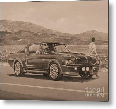 Classic Cars Painting Metal Print featuring the painting 1967 Ford Mustang Fastback In Sepia by Sinisa Saratlic