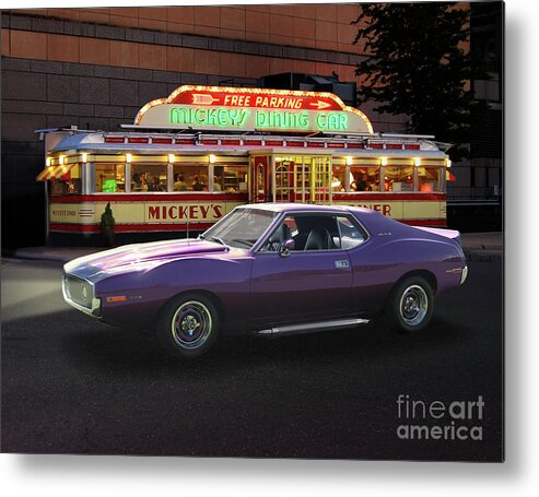 1971 Metal Print featuring the photograph 1971 AMC Javelin At Mickey's Diner by Ron Long