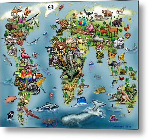 Animal Metal Print featuring the digital art Animals World Map #2 by Kevin Middleton