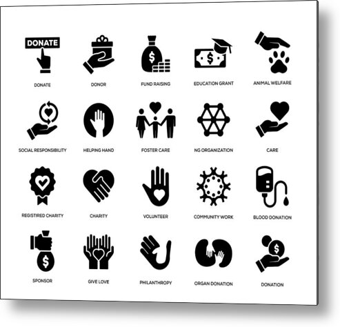 Charity Benefit Metal Print featuring the drawing Charity and Donation Icon Set #2 by Enis Aksoy