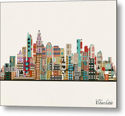 Charlotte Skyline Metal Print featuring the painting Charlotte City Skyline #2 by Bri Buckley