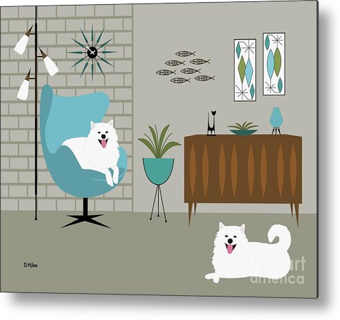 Mid Century Modern Metal Print featuring the digital art Mid Century Modern White Dogs by Donna Mibus