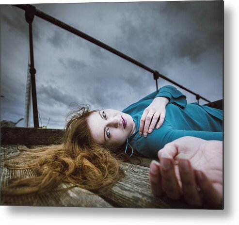 People Metal Print featuring the photograph Attractive Young Woman At Derelict Glasgow Docks #3 by Theasis