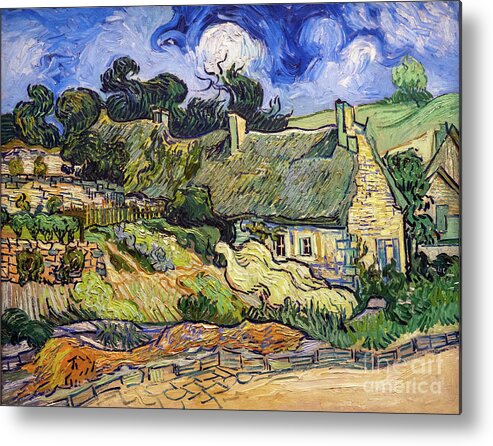 European Metal Print featuring the painting Thatched Cottages at Cordeville #16 by Vincent van Gogh