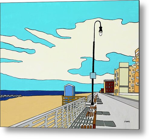 Long Beach Boardwalk Long Island Ocean Sand New York Beach Metal Print featuring the painting A Long Beach Morning by Mike Stanko