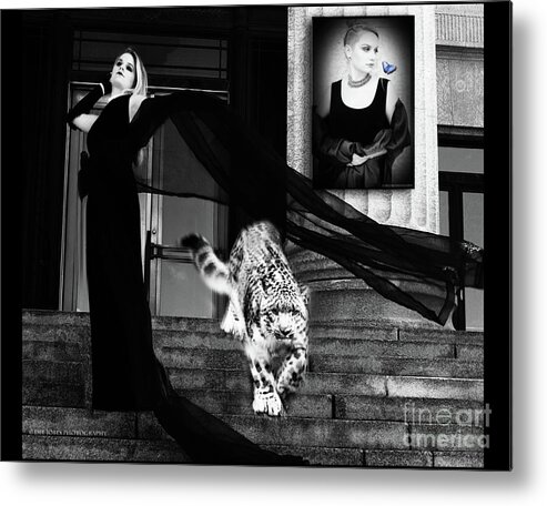 Model Portrait Gorgeous Classy Chic Leopard Cat Mixed Media Metal Print featuring the mixed media A Magical Night by Dee Jobes Photography