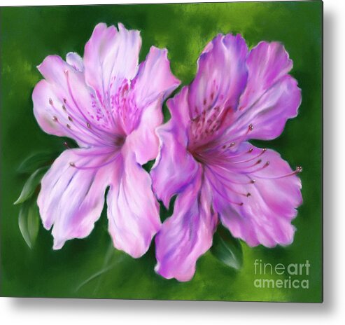 Botanical Metal Print featuring the painting A Pair of Pink Azalea Flowers by MM Anderson