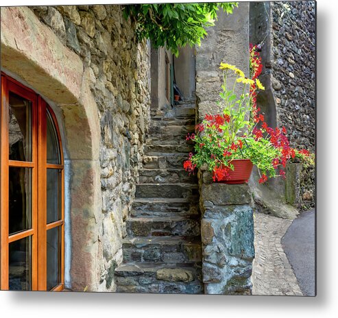 France Metal Print featuring the photograph A Peek of Life in Yvoire, France by Marcy Wielfaert