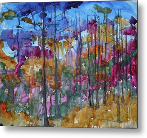 Abstract Landscape Metal Print featuring the painting Abstract landscape Watercolor CAC day 39 by Cathy Anderson
