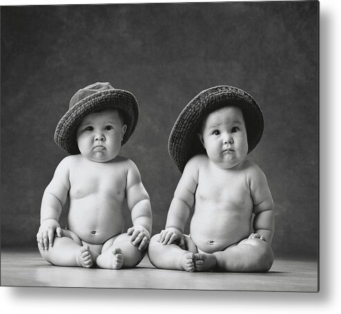 Black And White Metal Print featuring the photograph Alexandra and Myles by Anne Geddes