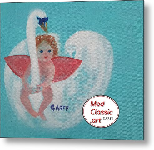 Cupid Metal Print featuring the painting Amorino with Swan ModClassic Art by Enrico Garff