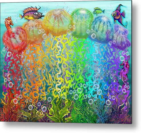 Aquatic Metal Print featuring the digital art Aqua Jellyfish Rainbow Fantasy by Kevin Middleton