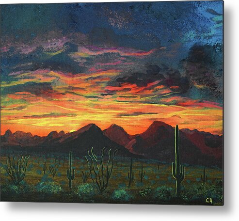Tucson Metal Print featuring the painting Arizona Sunset over Tucson Mountains by Chance Kafka