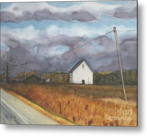 Barn Metal Print featuring the painting Barn in Field by Vicki B Littell