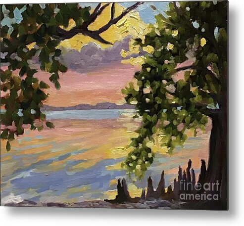 Sunset Metal Print featuring the painting Bay Drive Sunset by Anne Marie Brown