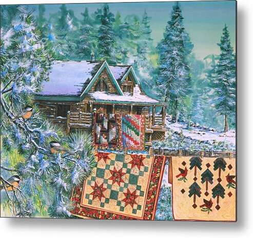 Log Cabin Metal Print featuring the painting Bear Paws Ranch by Diane Phalen