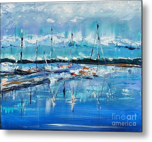 Boats Metal Print featuring the painting Beaufort Marina by Alan Metzger