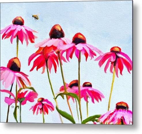 Coneflowers Metal Print featuring the painting Bee Lively by Tammy Lee Bradley