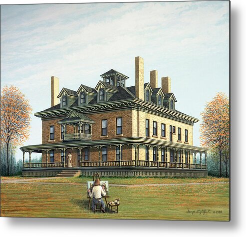Architectural Landscape Metal Print featuring the painting Bingham Waggoner Estate, The Mansion by George Lightfoot