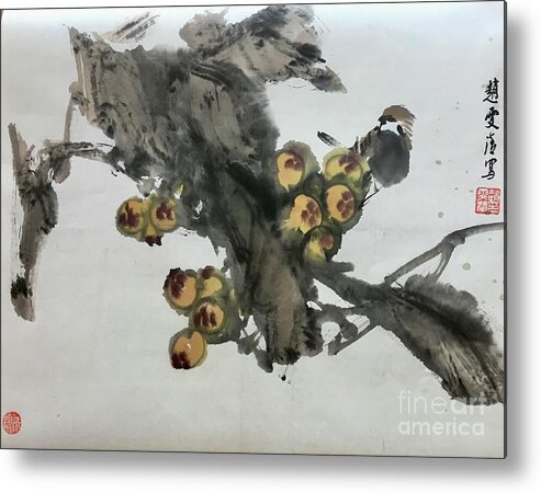 Bird Metal Print featuring the painting Bird and Loquat by Carmen Lam