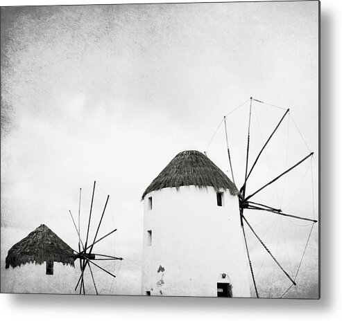 Greece Metal Print featuring the photograph Black and White Mills by Lupen Grainne