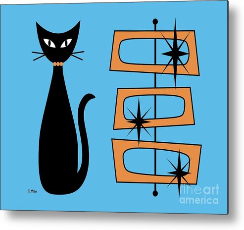Mid Century Cat Metal Print featuring the digital art Black Cat with Mod Rectangles Blue by Donna Mibus