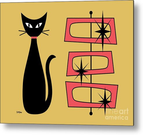 Mid Century Cat Metal Print featuring the digital art Black Cat with Mod Rectangles Yellow by Donna Mibus