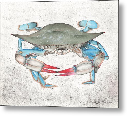 Blue Crab Metal Print featuring the painting Blue Crab #1 by Bob Labno