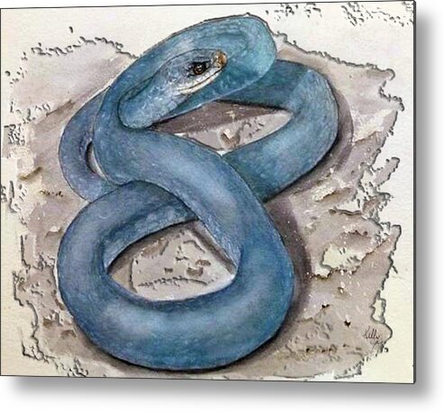 Blue Racer Snake Metal Print featuring the painting Blue Racer Snake by Kelly Mills