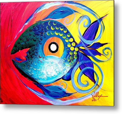 Art Metal Print featuring the painting Blue-Tongued Happy Boy by J Vincent Scarpace